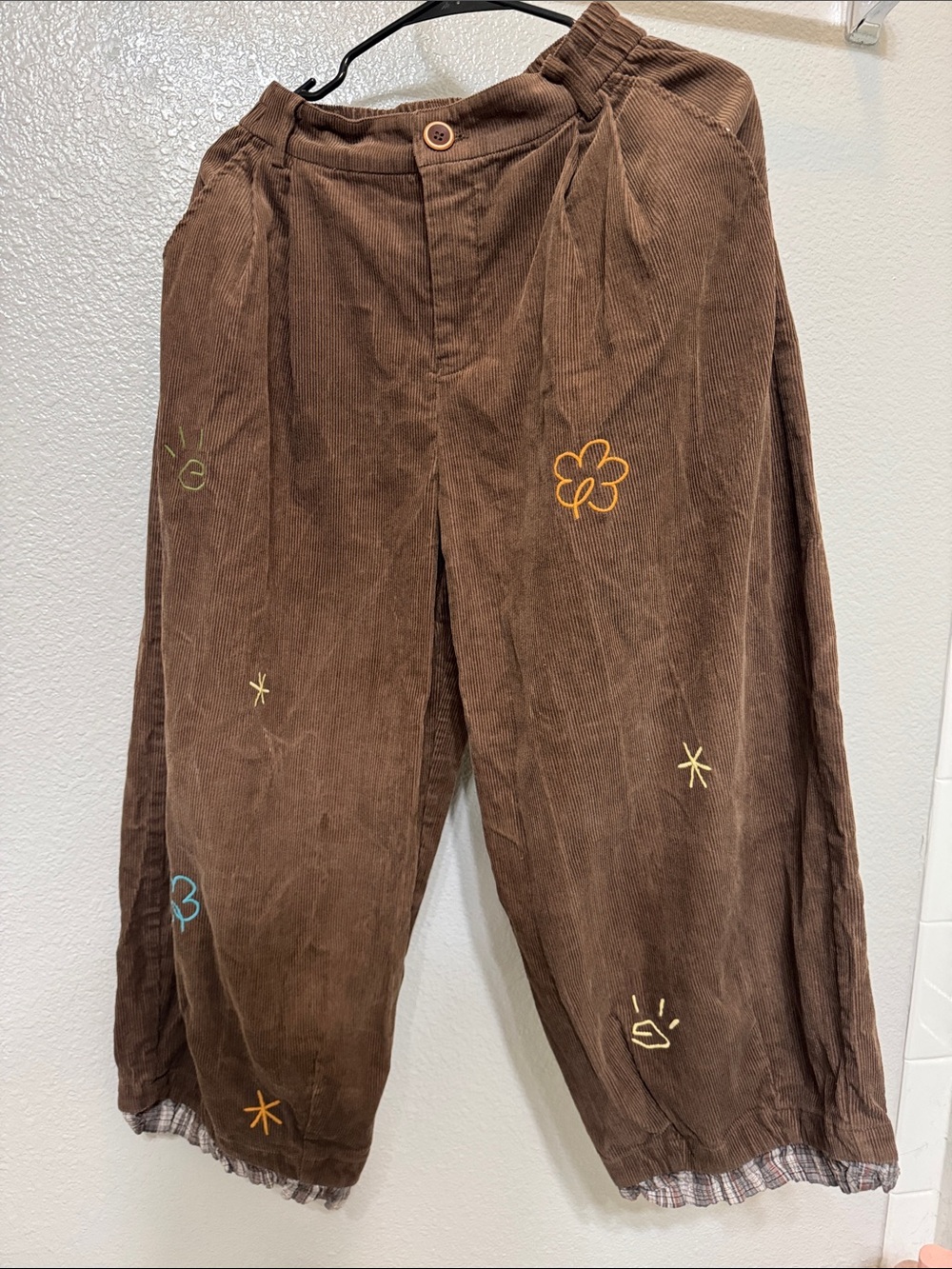 Brown Corduroy Embroidered Balloon Pants